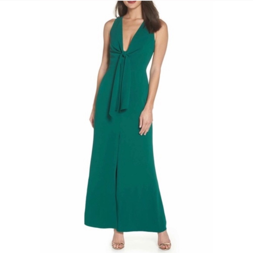 Harlyn - Plunge Neck Tie Front Maxi Dress